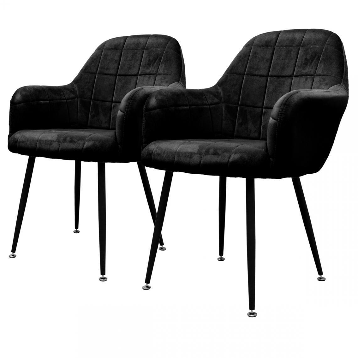 Ecd Germany - 2x Chaises de salle à manger salon tendance rétro fauteuil velours pieds métalliques noir - Chaises