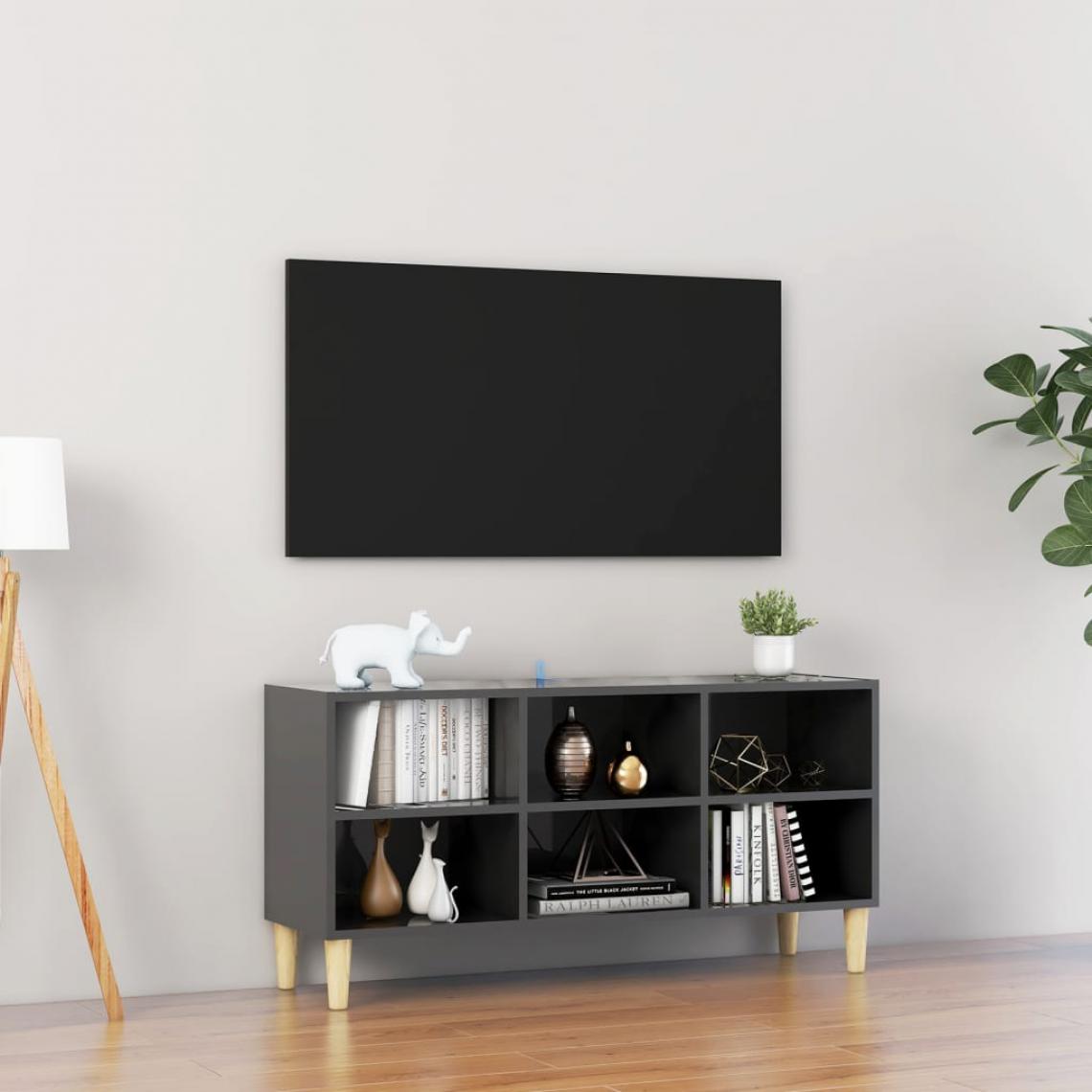 Vidaxl - vidaXL Meuble TV avec pieds en bois massif Gris brillant 103,5x30x50cm - Meubles TV, Hi-Fi
