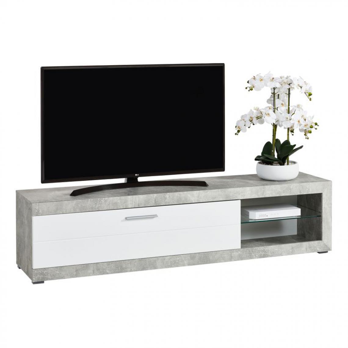 But - Long meuble TV L.181 Remo imitation béton/ blanc - Meubles TV, Hi-Fi