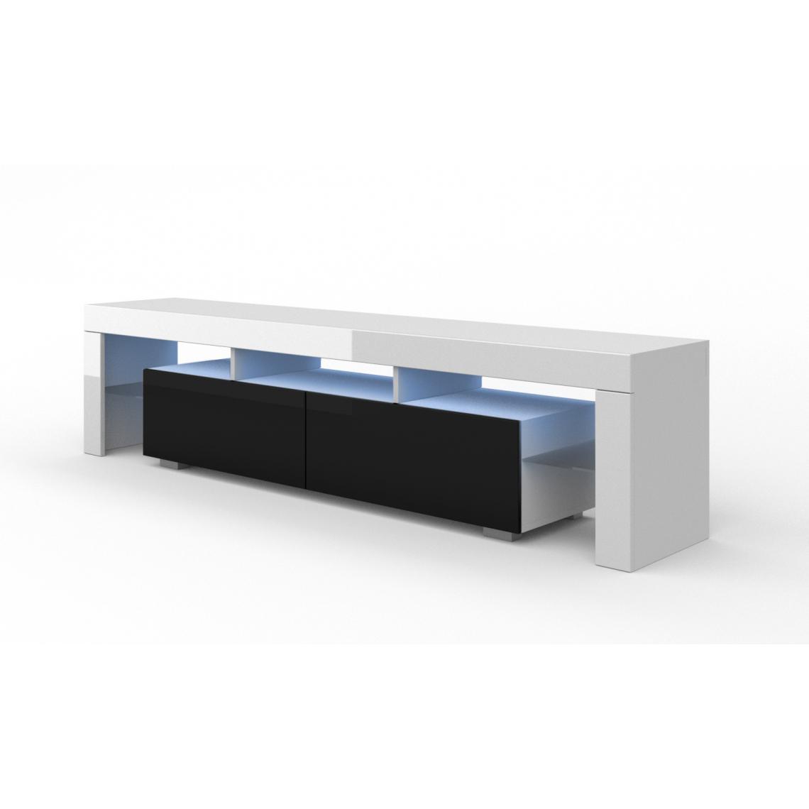 Bim Furniture - Meuble TV 190 cm - blanc mat / noir brillant avec LED - Meubles TV, Hi-Fi