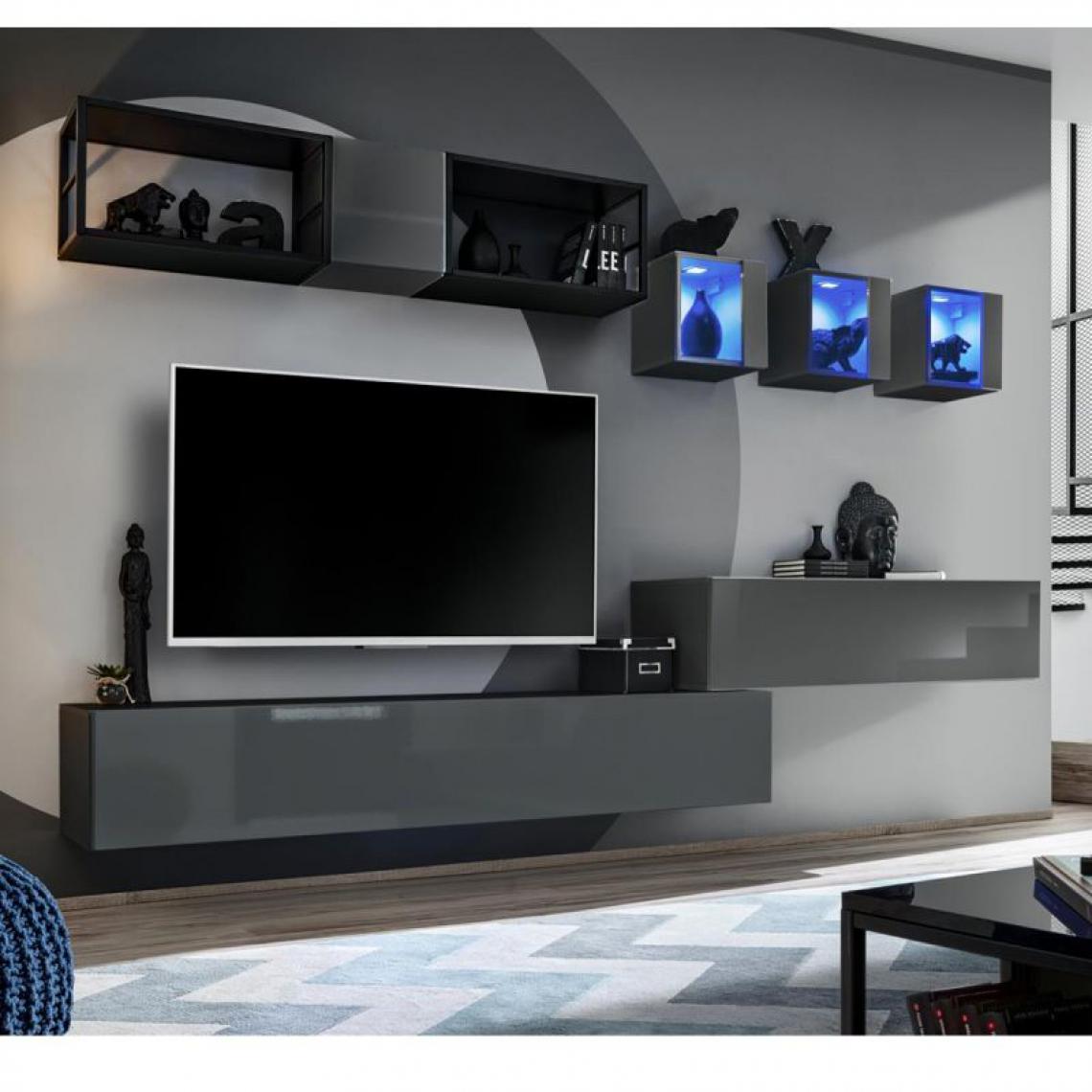 Ac-Deco - Ensemble Meuble TV Design Switch III 280cm Gris & Noir - Meubles TV, Hi-Fi