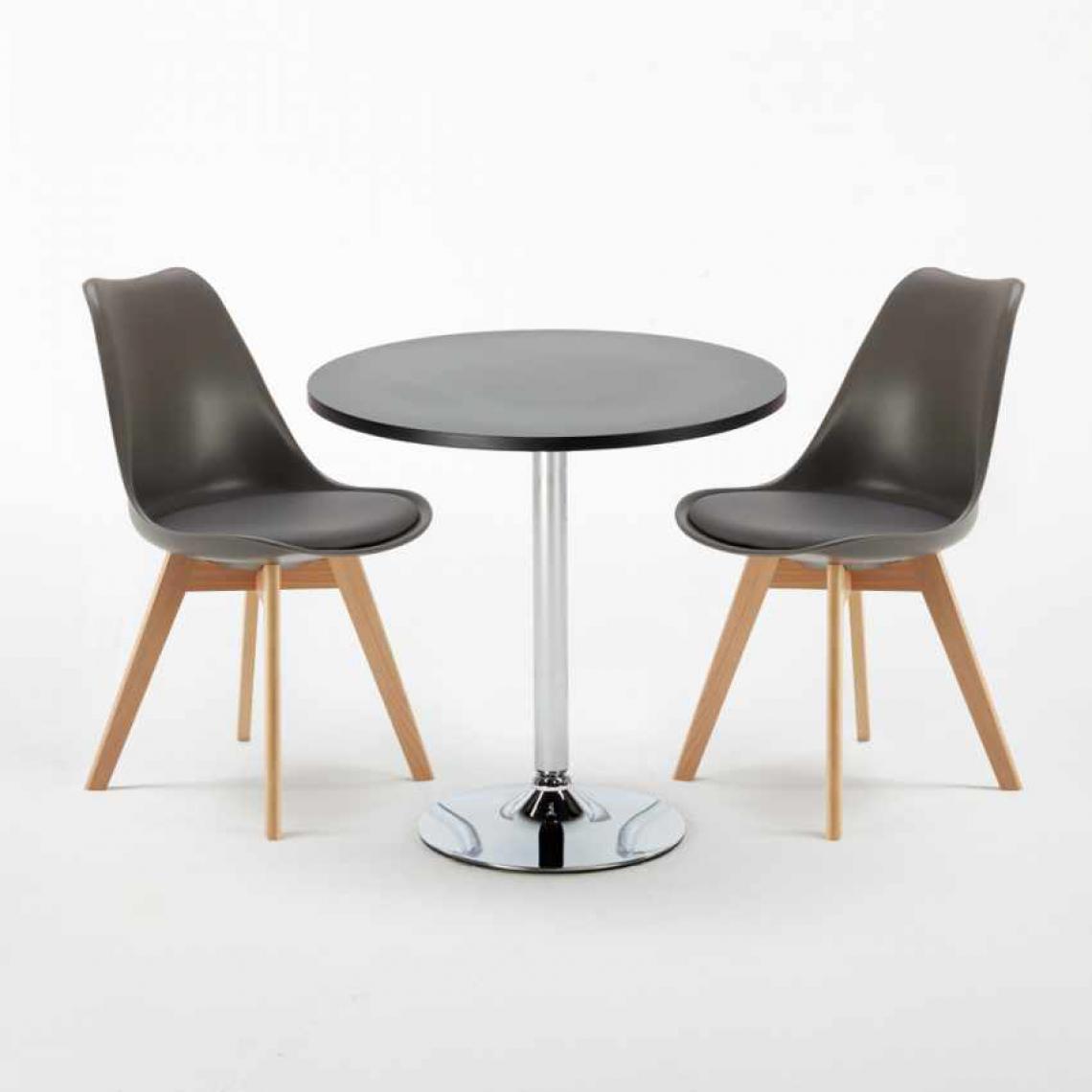 Ahd Amazing Home Design - Table Ronde Noire 70x70cm Avec 2 Chaises Colorées Set Intérieur Bar Café NORDICA Cosmopolitan, Couleur: Gris - Tables à manger
