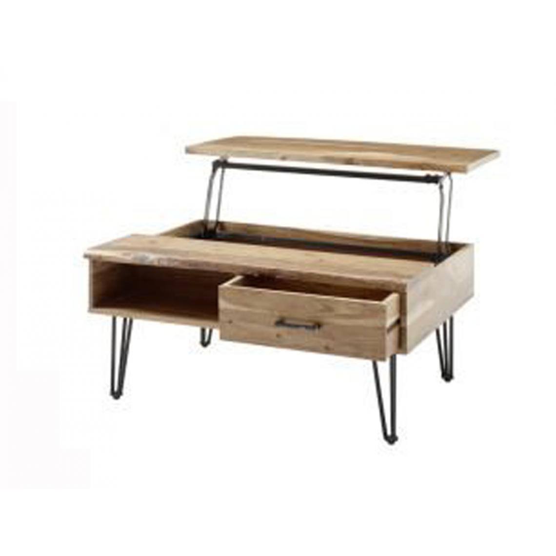 Pegane - Table basse modulable en bois d'acacia et fer - L.110 x H.50 x P.72 cm - Tables basses