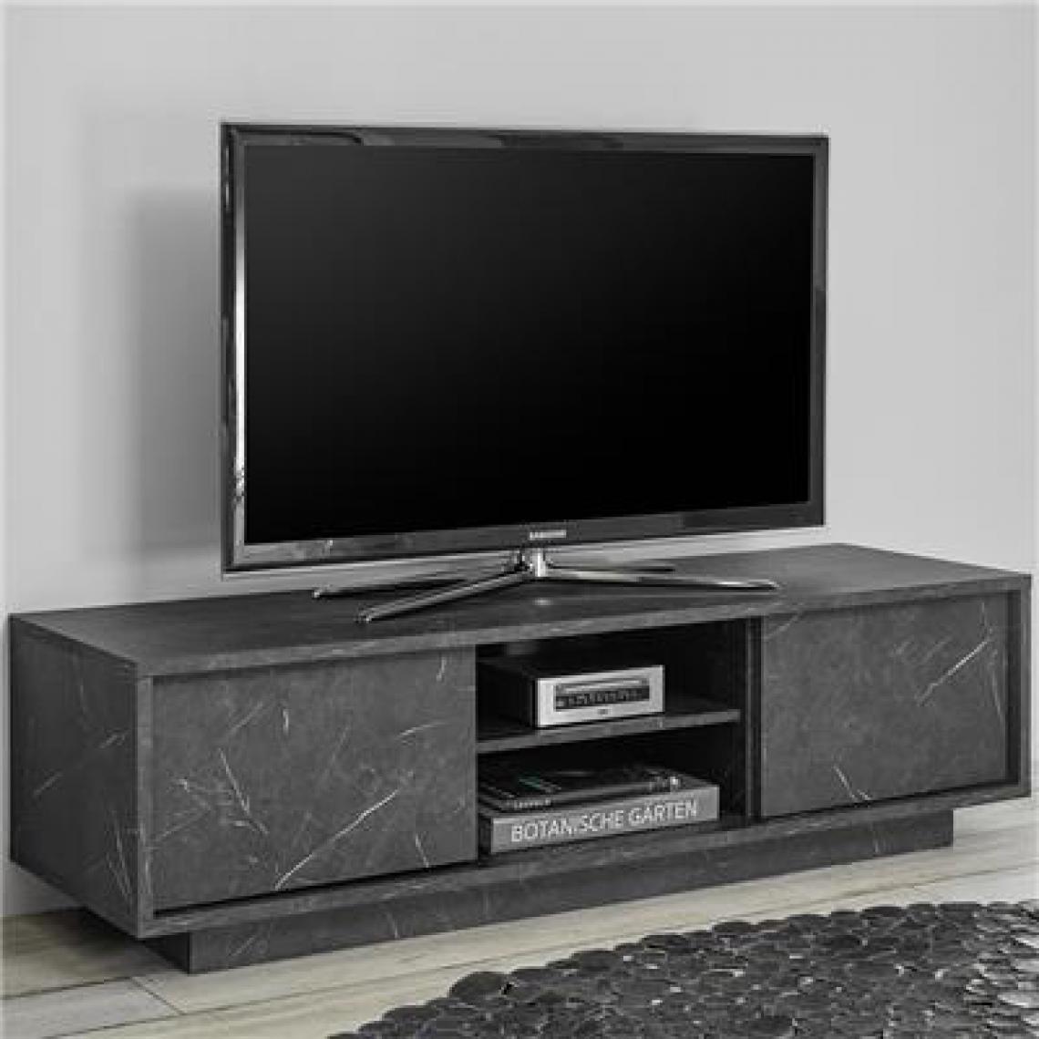 Nouvomeuble - Meuble TV design effet marbre anthracite ICELAND - Meubles TV, Hi-Fi