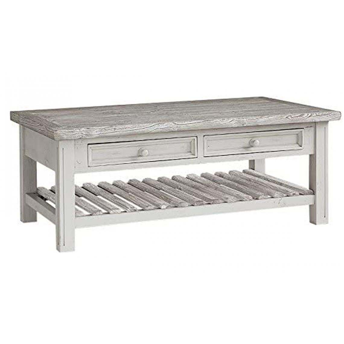 Pegane - Table basse en pin coloris blanc - L.140 x H.55 x P.80 cm - Tables basses
