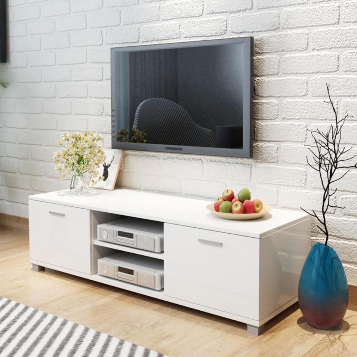 Chunhelife - Meuble TV à haute brillance blanc 140 x 40,3 x 34,7 cm - Meubles TV, Hi-Fi