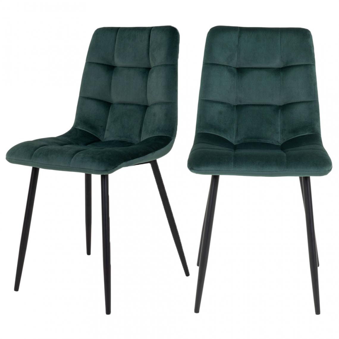 Selsey - Lot de 2 chaises - KIRME - tapissées en velours - vert foncé - Chaises