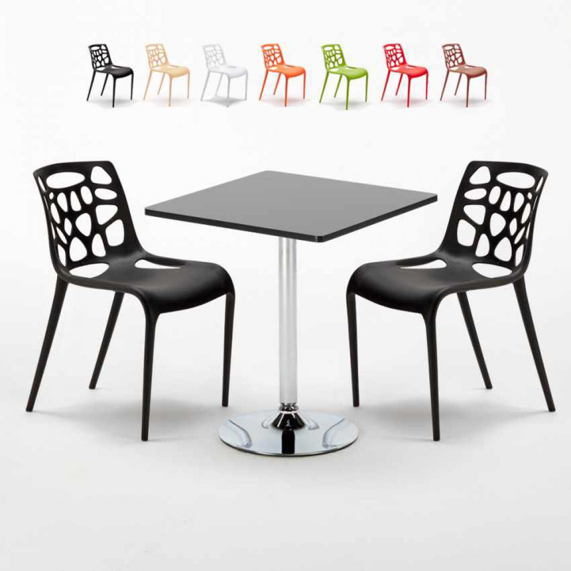 Ahd Amazing Home Design - Table Carrée Noire 70x70cm Avec 2 Chaises Colorées Set Intérieur Bar Café Gelateria Mojito, Couleur: Noir - Tables à manger