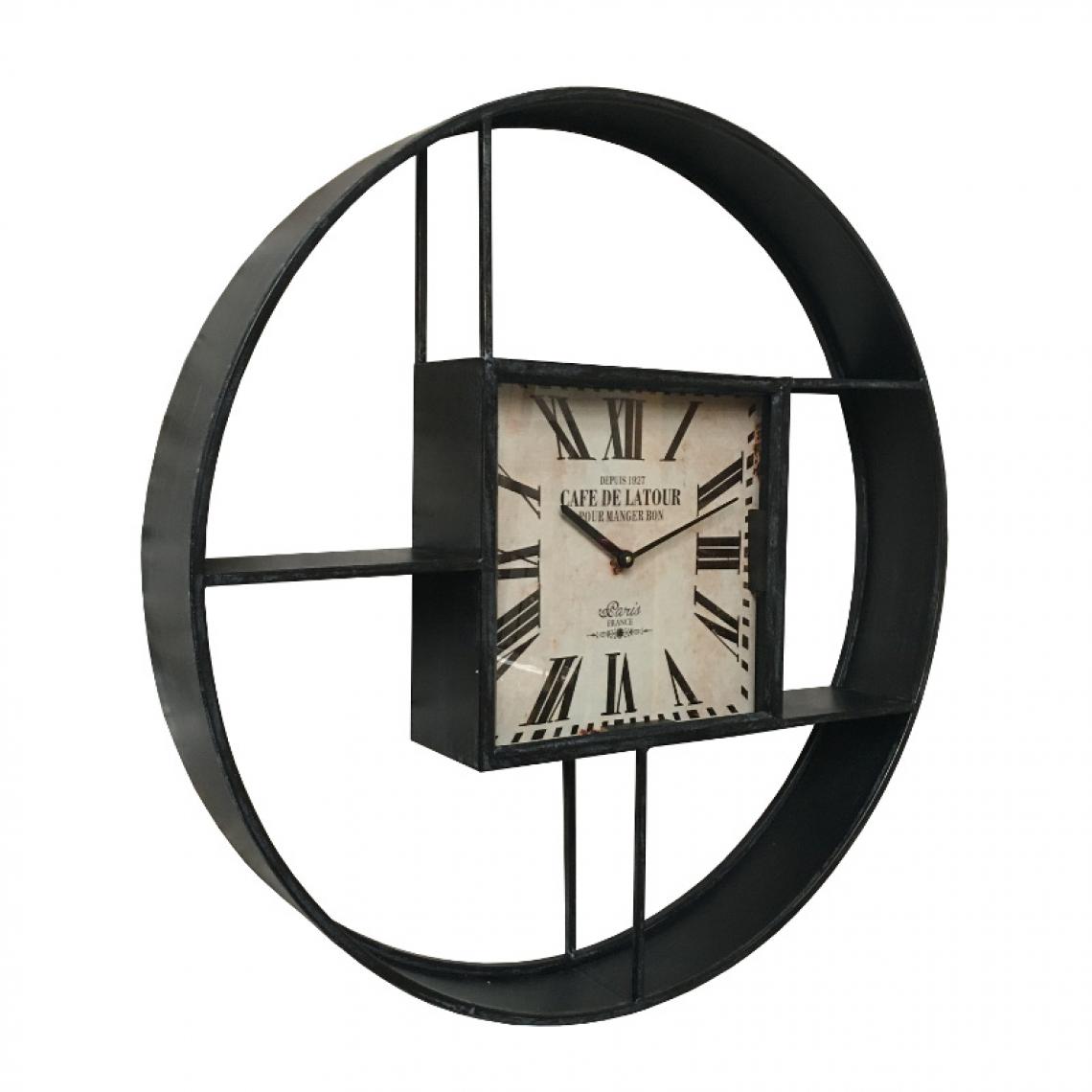 L'Originale Deco - Grande Etagère Horloge Industrielle Métal Fer Murale ø79 cm x 12 cm - Etagères