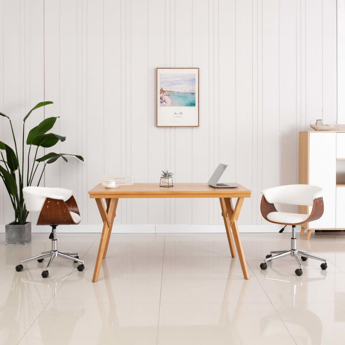 Chunhelife - Chaise pivotante de bureau Blanc Bois courbé et similicuir - Chaises