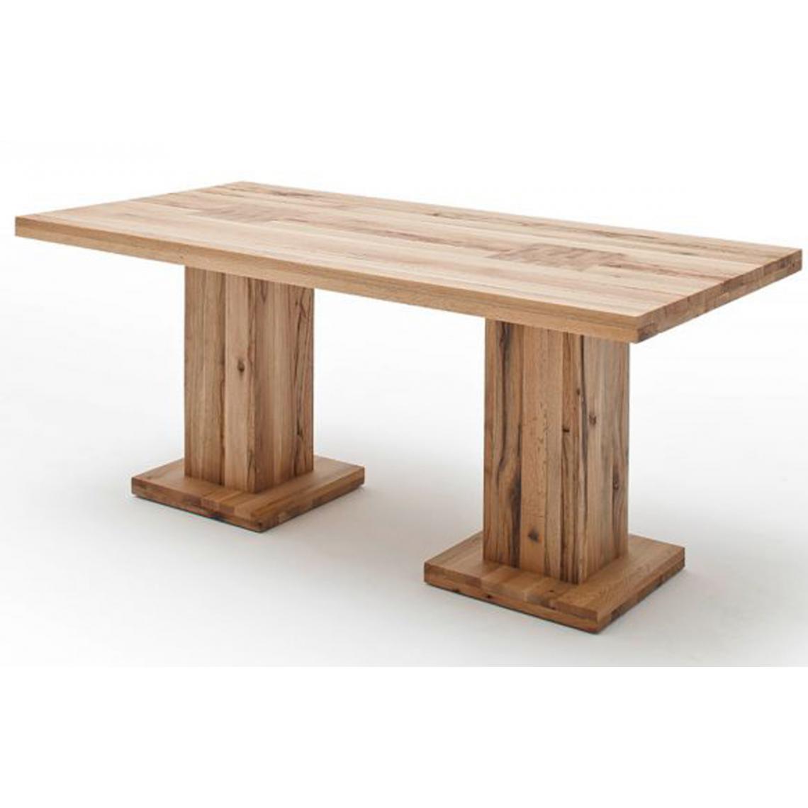 Pegane - Table à manger en chêne sauvage laqué mat, avec 2 colonnes - L.180 x H.76 x P.90 cm -PEGANE- - Tables à manger