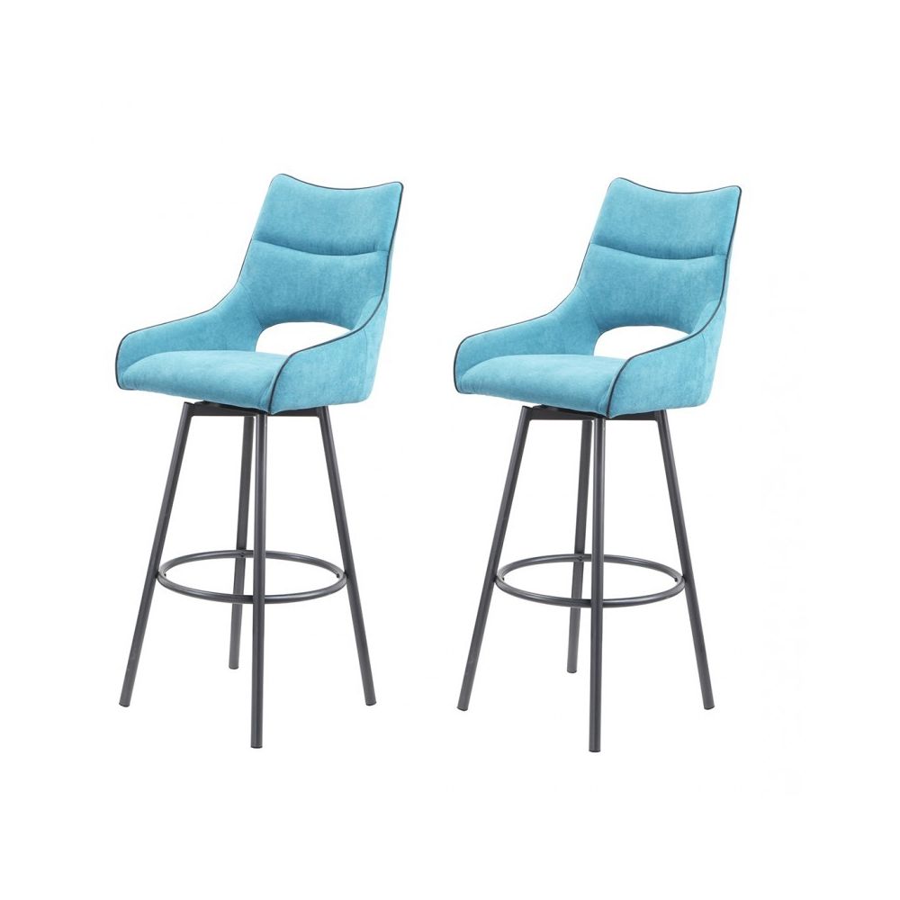Meubletmoi - Lot de 2 chaises hautes de bar tissu bleu - ROY - Tabourets