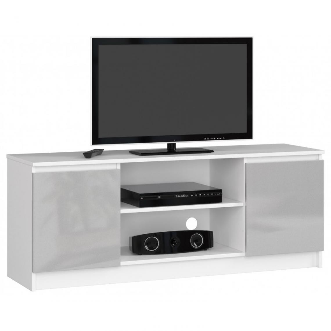 Hucoco - DUSK - Meuble TV style moderne salon - 140x55x40 - 2 tablettes+2 portes - Multimédia - Gris - Meubles TV, Hi-Fi