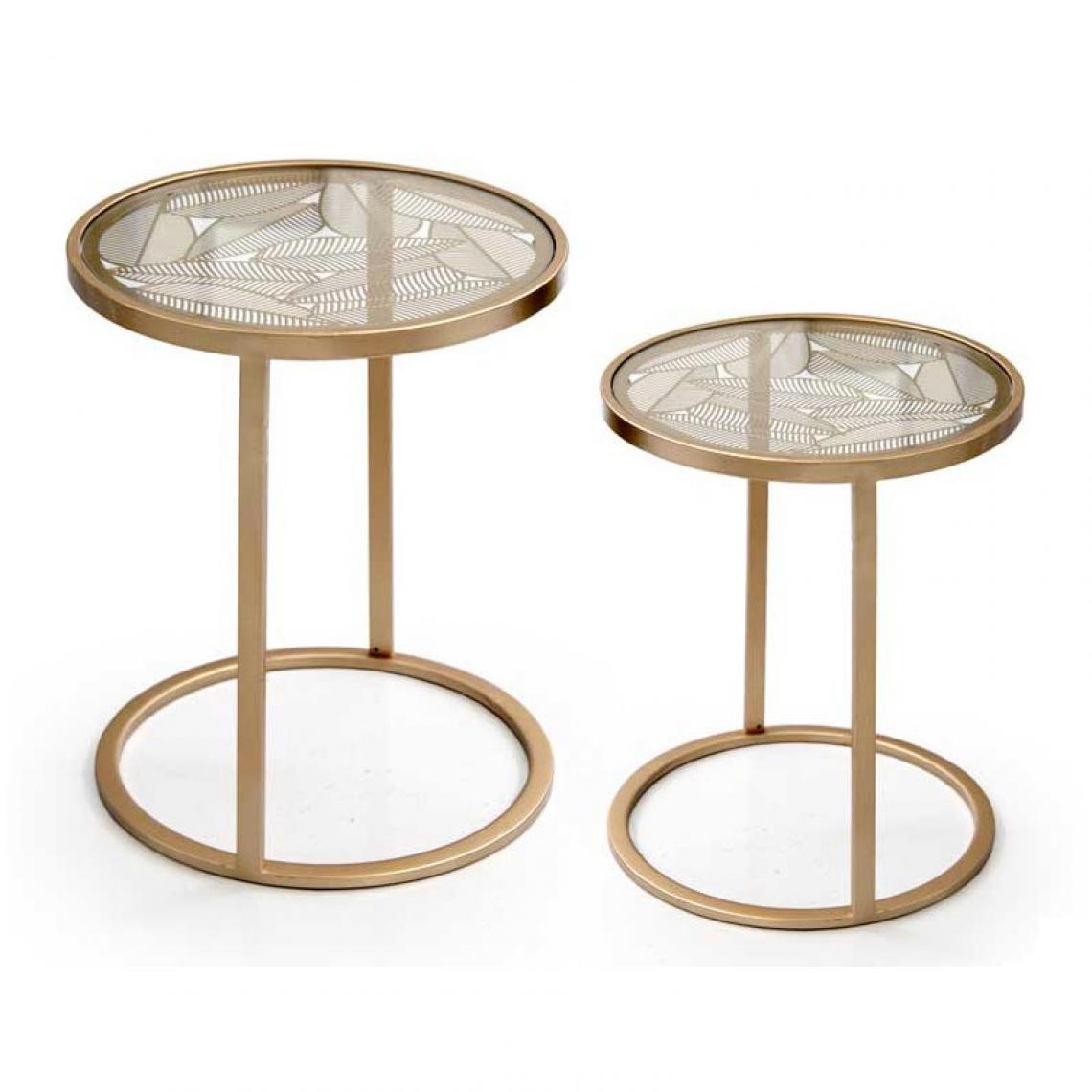 Webmarketpoint - Suite de deux tables basses en métal doré et verre - Tables à manger