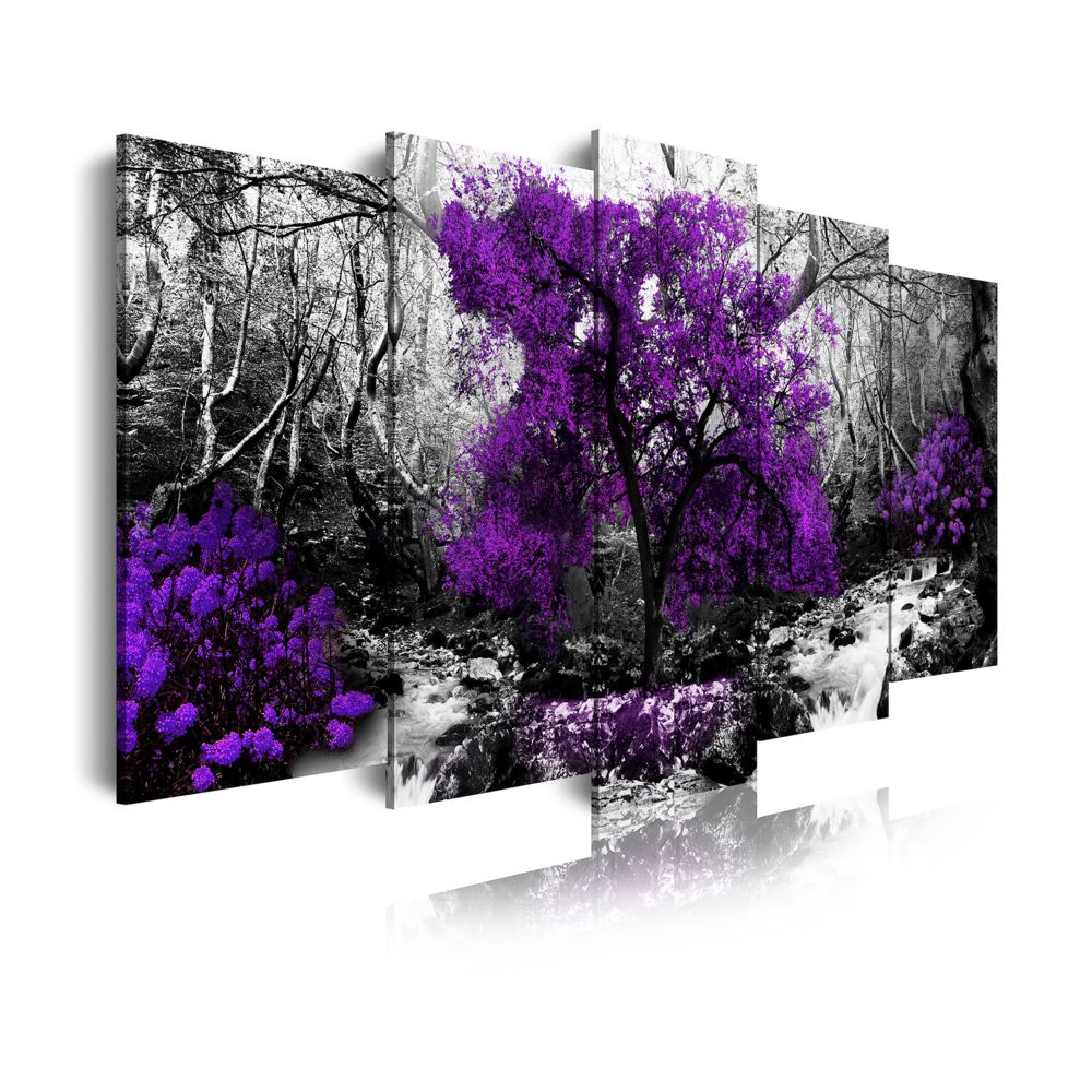 Dekoarte - Dekoarte 289 - Tableau moderne sur toile monté sur cadre en bois 5 pièces, nature arbre violet, 150x80cm - Tableaux, peintures