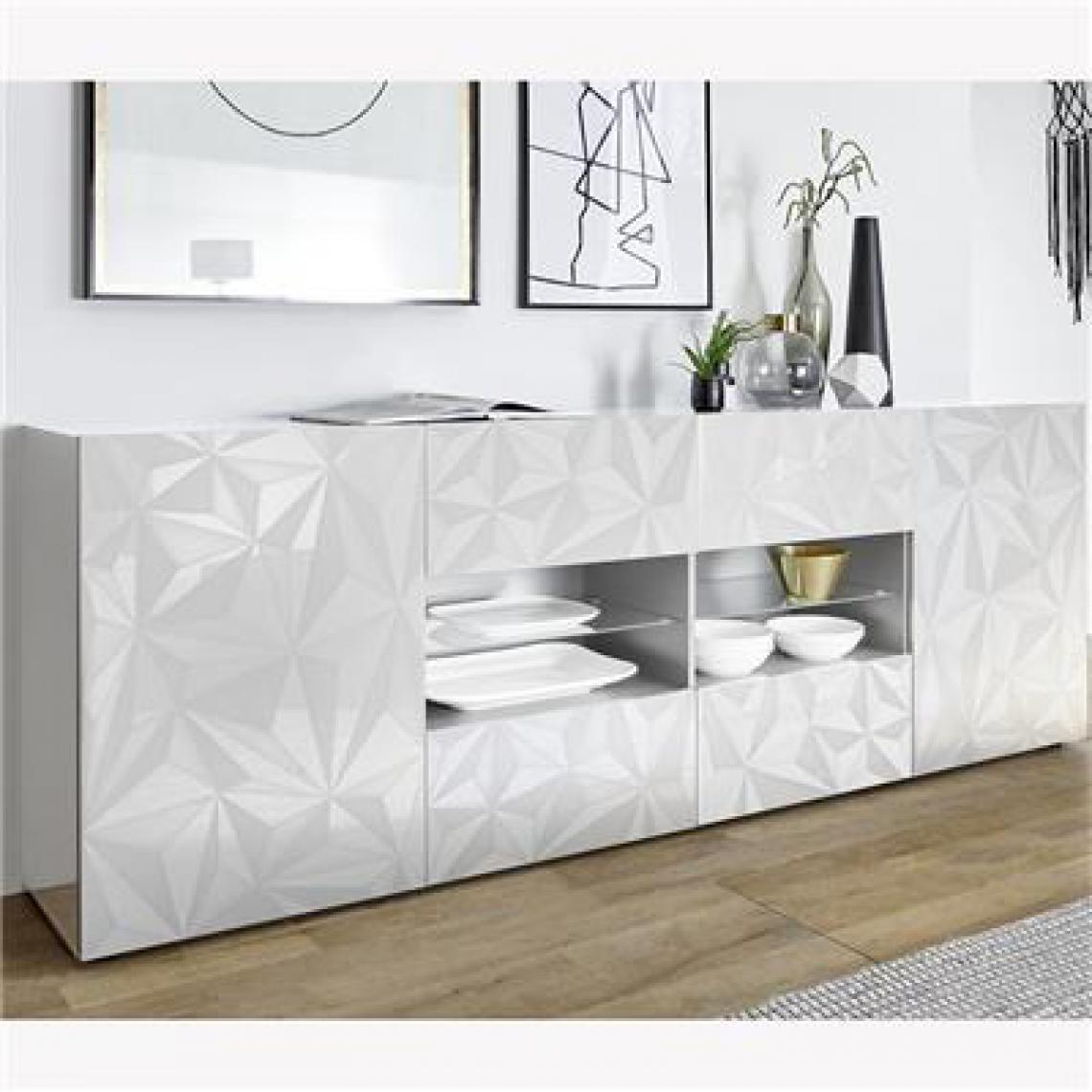Nouvomeuble - Enfilade design 2 portes 4 tiroirs blanc laqué PAOLO - Buffets, chiffonniers