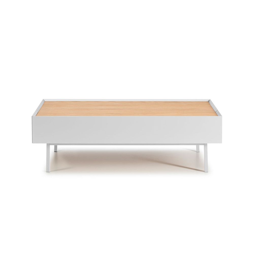 Tousmesmeubles - Table basse rectangulaire Blanc/Chêne - MELYS - Tables basses