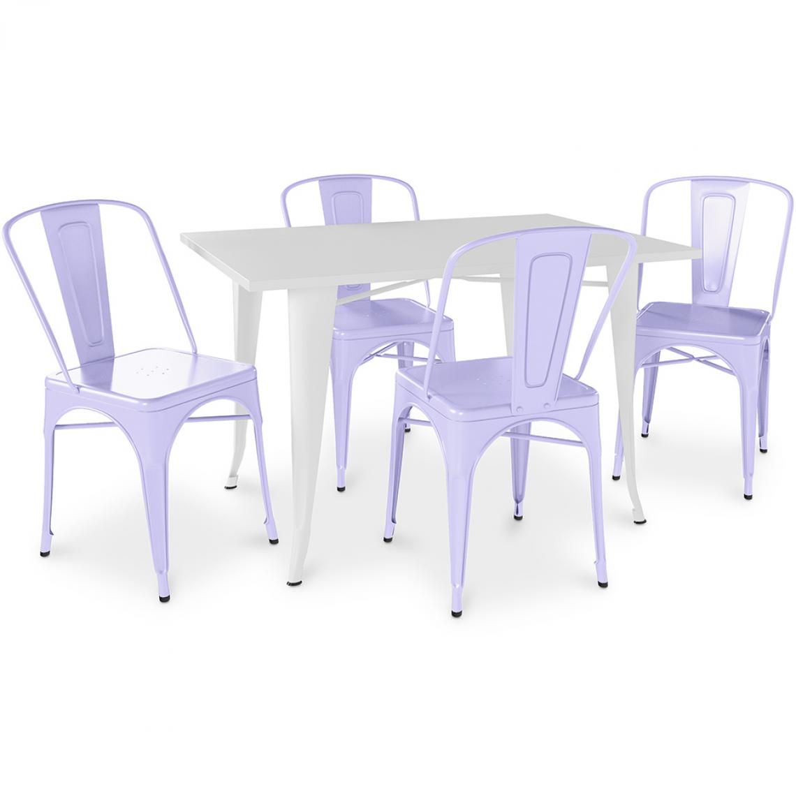 Iconik Interior - Table de salle à manger + 4 chaises de salle à manger Set Bistrot Stylix Design Industriel Métal - Nouvelle Edition Lavande - Chaises