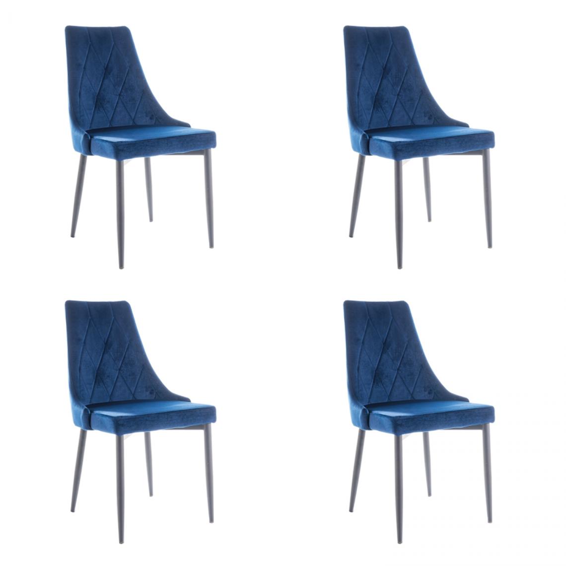 Hucoco - MELLEN - Lot de 4 chaises en tissu velouté - Style oriental - 88x46x46cm - Structure en métal - Bleu - Chaises
