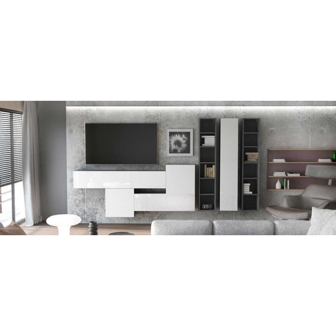 Mpc - Ensemble de 7 meubles suspendus noir mat + blanc laqué - Meubles TV, Hi-Fi