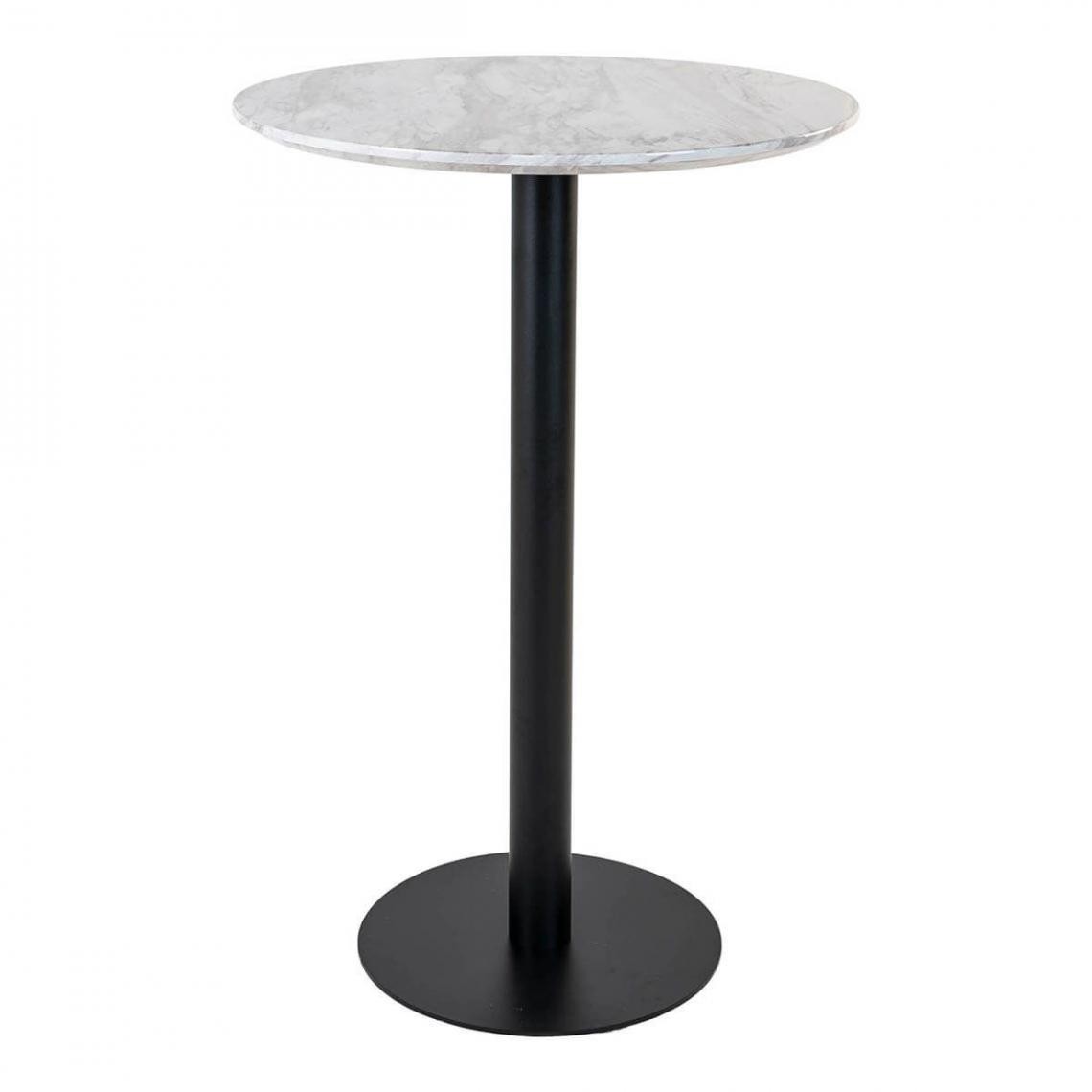 Altobuy - TYROL - Table Haute Ø70cm Aspect Marbré et Pied Métal Noir - Tables à manger