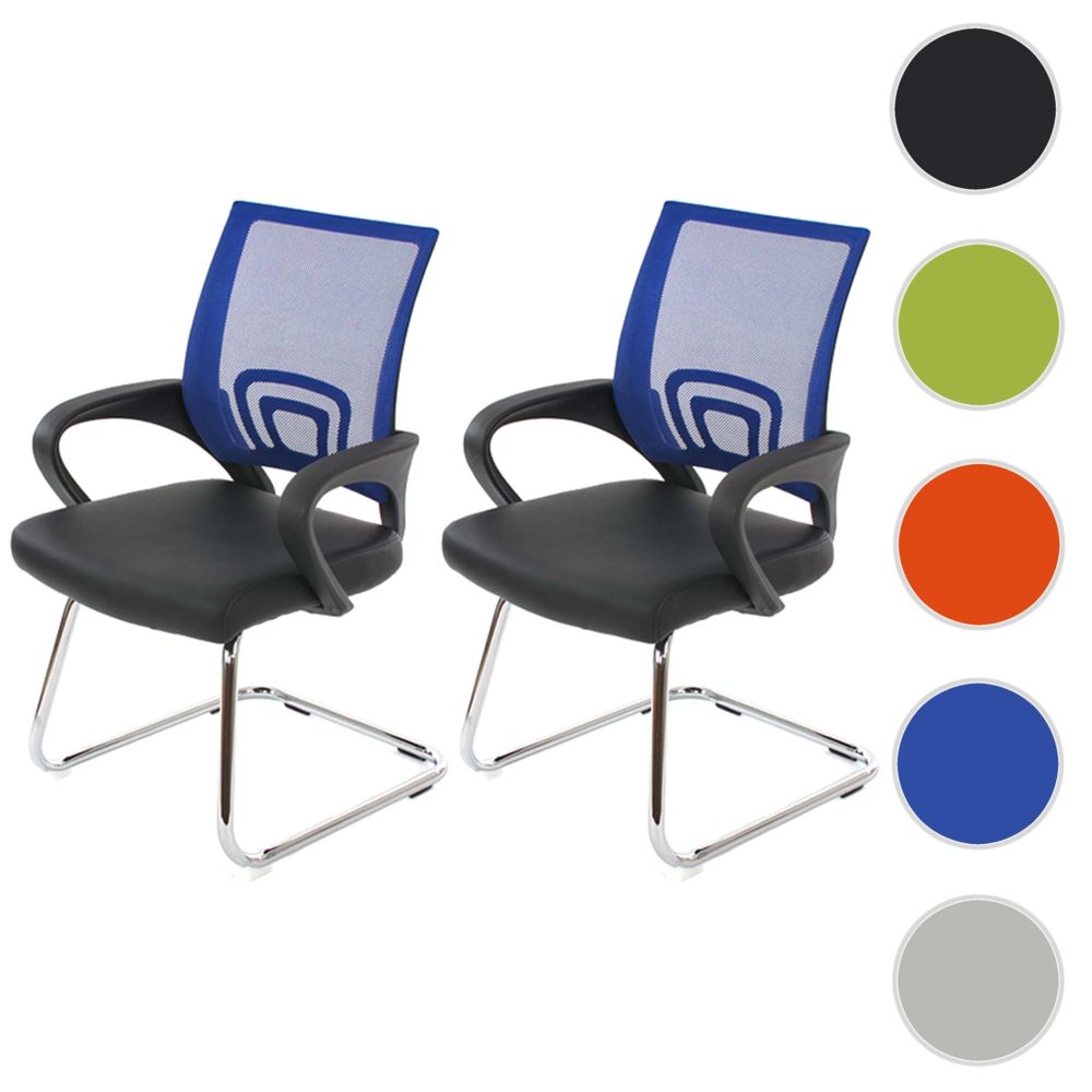 Mendler - Lot de 2 chaises de conférence / chaise visiteurs Ancona, simili-cuir, bleu - Chaises