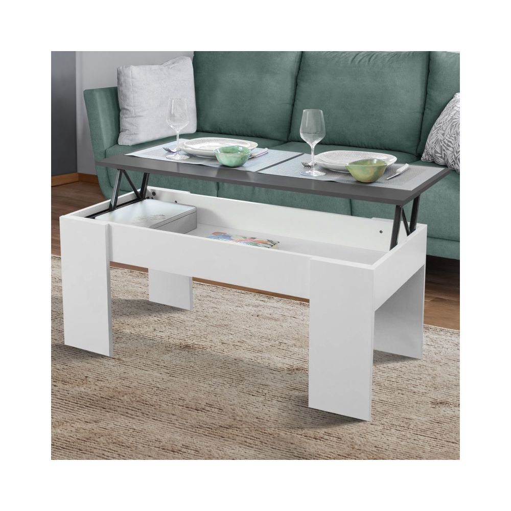 Idmarket - Table basse avec plateau relevable bois blanc et gris - Tables basses