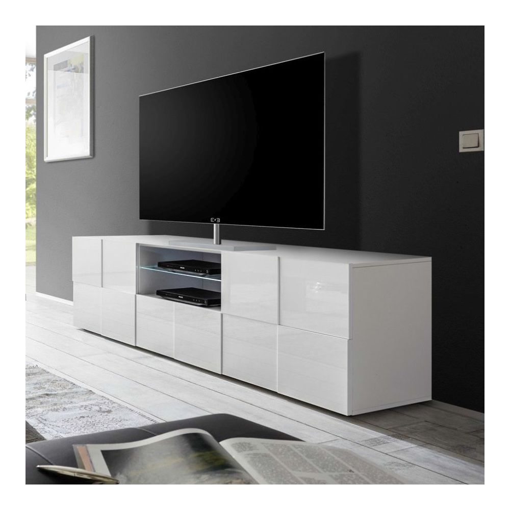 Happymobili - Grand meuble TV blanc laqué brillant ARTIC - Meubles TV, Hi-Fi