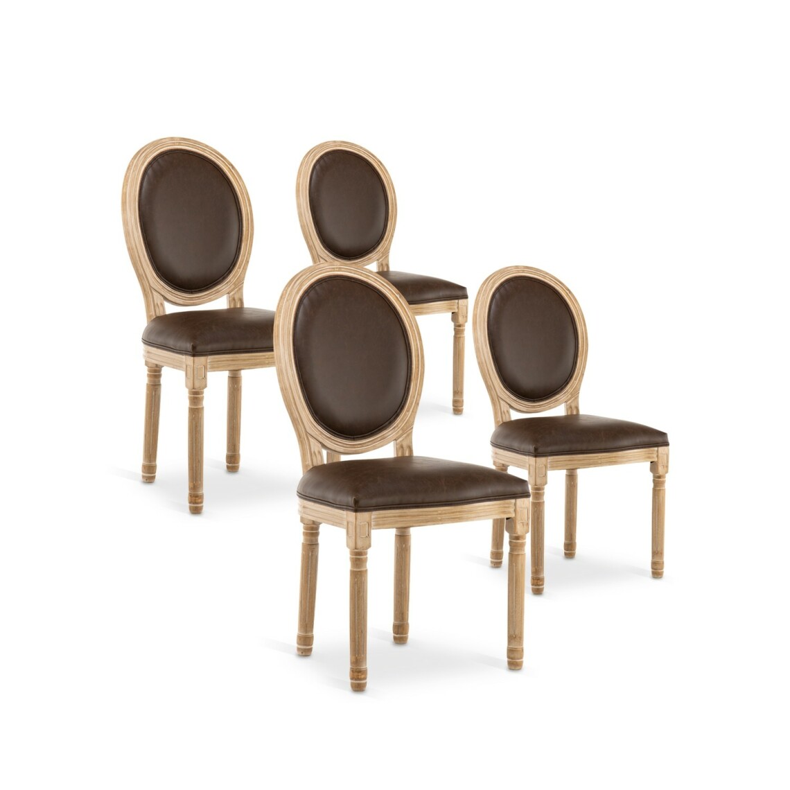 marque generique - Lot de 4 chaises médaillon Louis XVI Vintage Simili Marron - Chaises