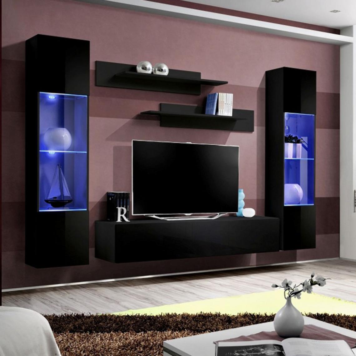 Ac-Deco - Meuble TV Mural Design Fly III 260cm Noir - Meubles TV, Hi-Fi