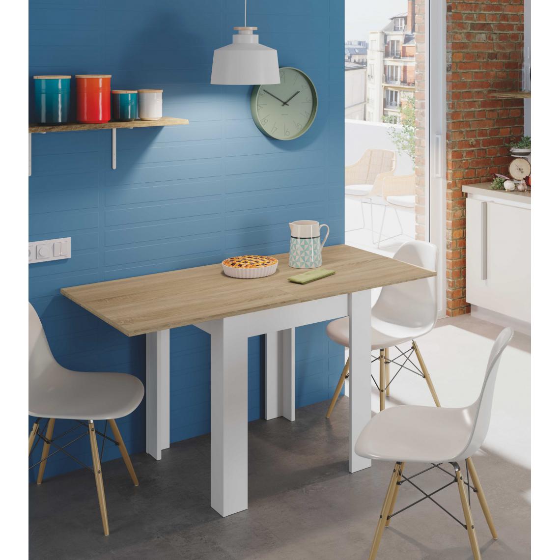 Alter - Table à manger pliante avec plateau d'ouverture de livre, Table auxiliaire refermable, 135 x 67 x 67 cm, couleur Blanc et Chêne - Tables à manger
