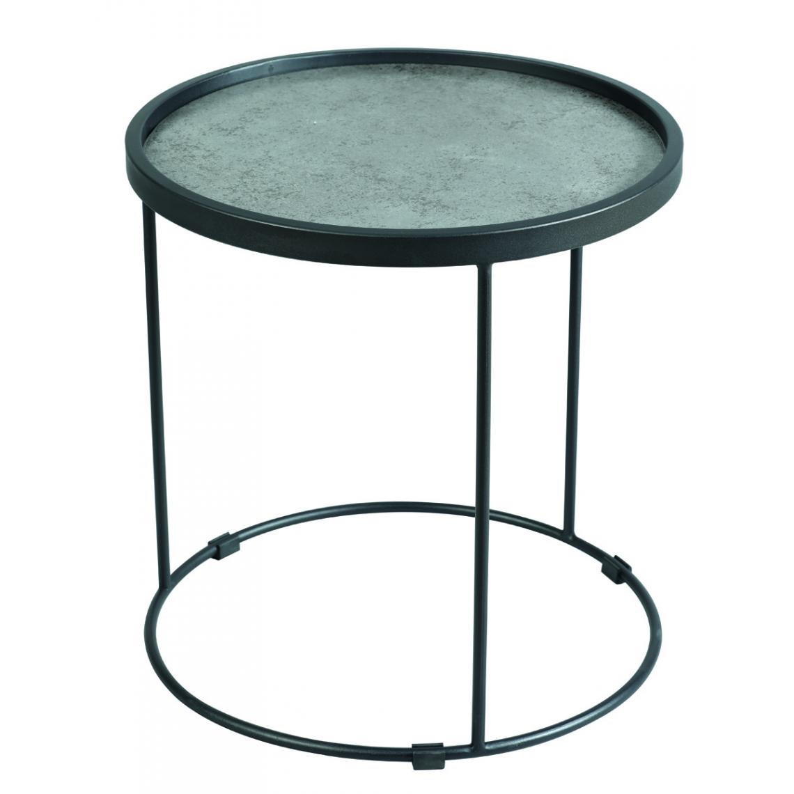 Pegane - Table d'appoint bout de canapé rond en verre trempé / céramique coloris anthracite mat - diamètre 50 x hauteur 50 cm - Consoles