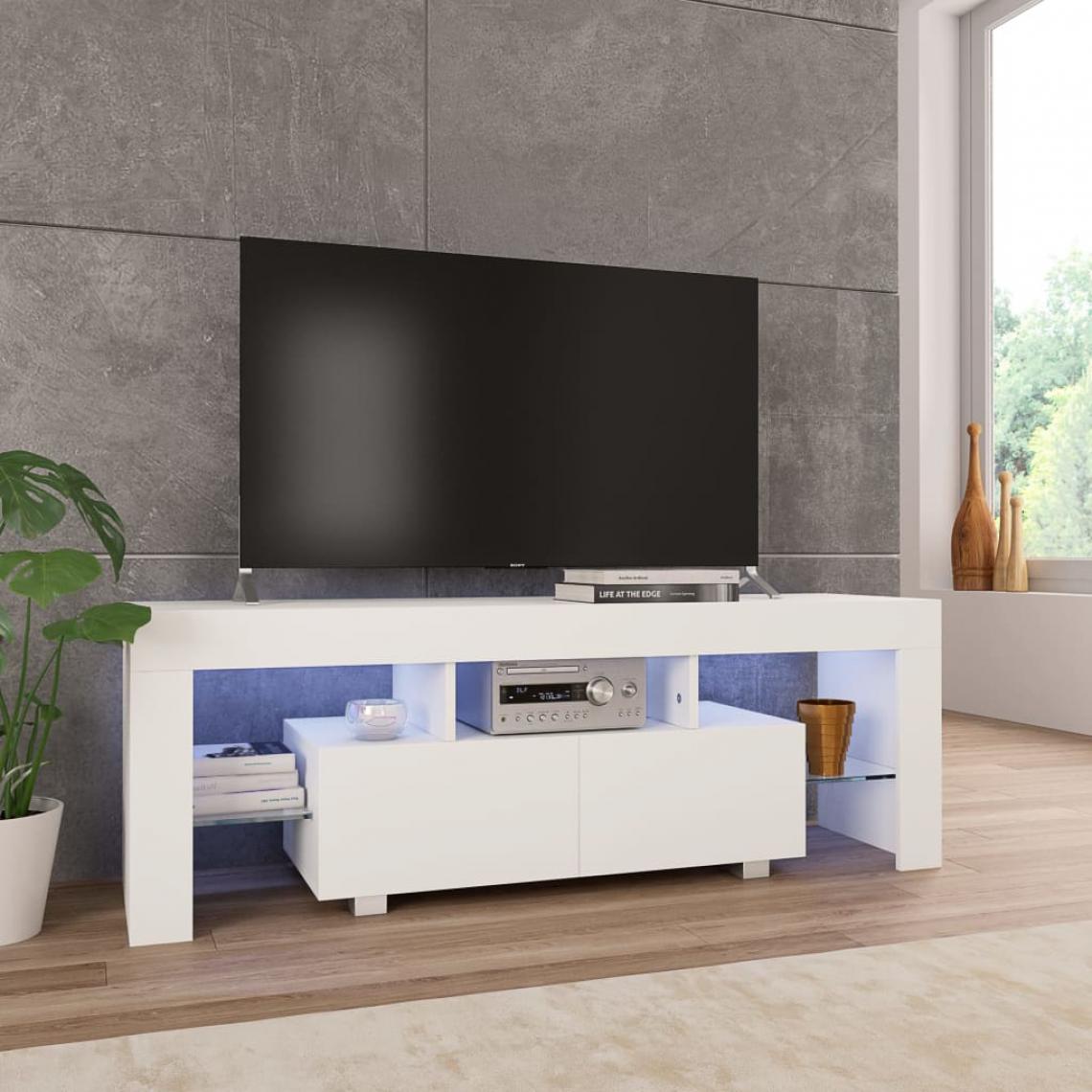 Chunhelife - Meuble TV avec lumière LED Blanc brillant 130 x 35 x 45 cm - Meubles TV, Hi-Fi