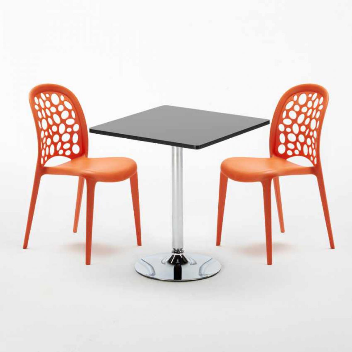 Ahd Amazing Home Design - Table Carrée Noire 70x70cm Avec 2 Chaises Colorées Set Intérieur Bar Café WEDDING Mojito, Couleur: Orange - Tables à manger
