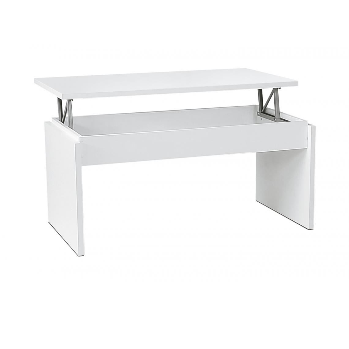 Pegane - Table basse relevable coloris blanc - longueur 105 x profondeur 55 x hauteur 51/63 cm - Tables basses