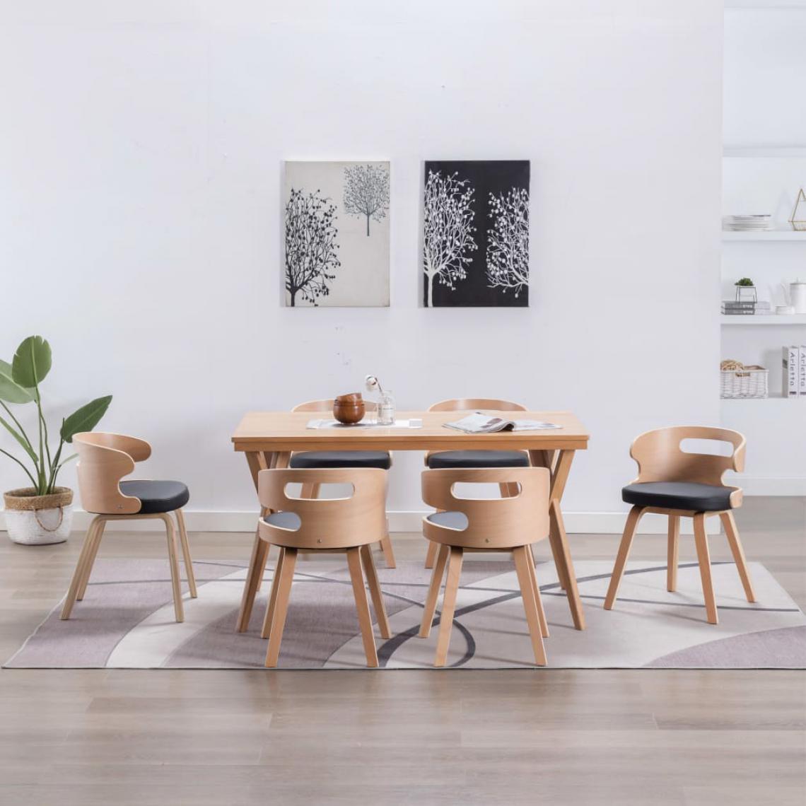 Icaverne - Magnifique Fauteuils et chaises famille Bogota Chaises de salle à manger 6 pcs Noir Bois courbé et similicuir - Chaises