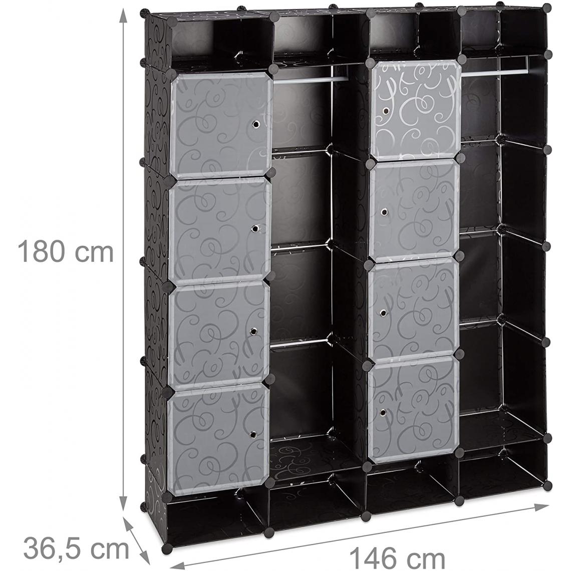 Helloshop26 - Armoire de rangement en plastique meuble penderie étagère avec portes et tringle 180 cm noir 13_0001958_3 - Etagères