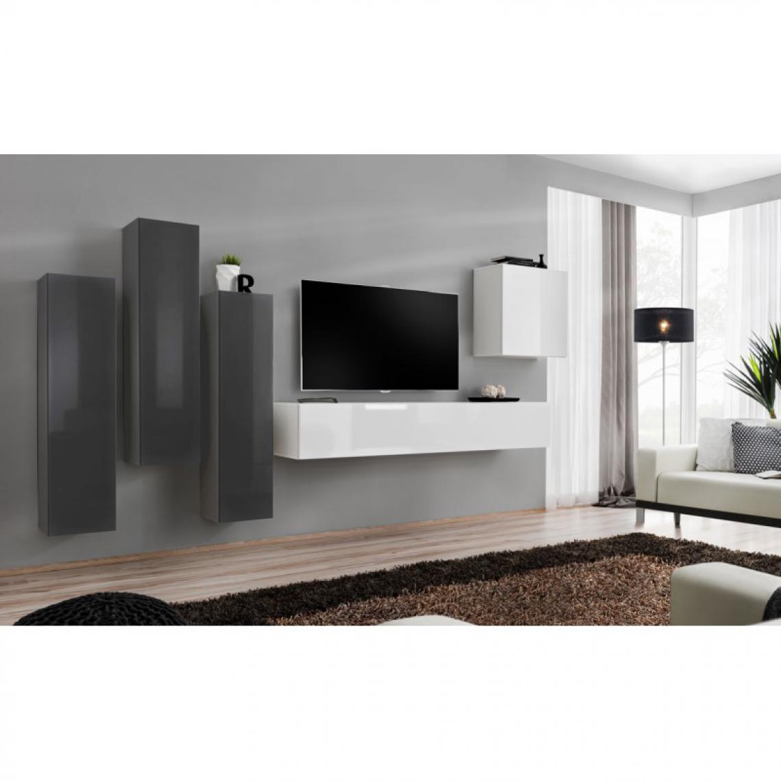 Ac-Deco - Meuble TV Mural Design Switch III 330cm Gris & Blanc - Meubles TV, Hi-Fi