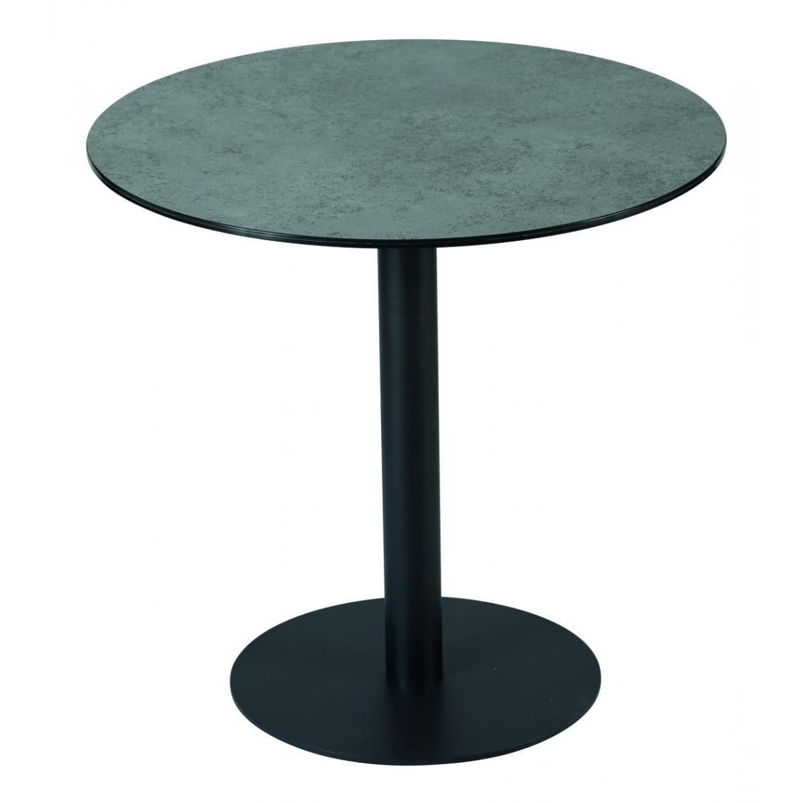 Pegane - Table ronde en verre trempé / céramique coloris anthracite mat - diamètre 80 x hauteur 76 cm - Consoles