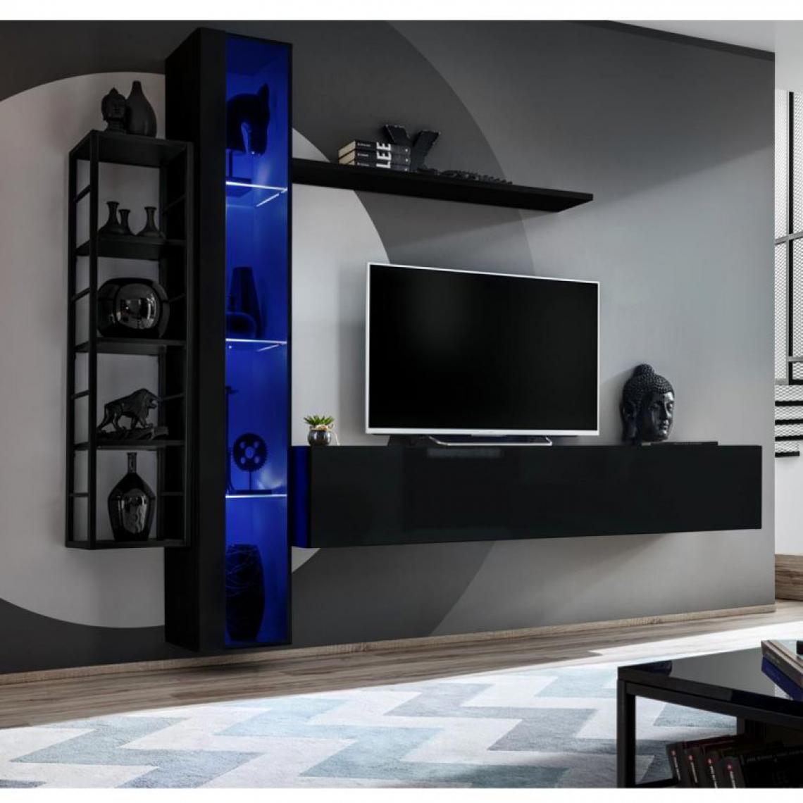 Ac-Deco - Ensemble Meuble TV Design Switch VII 240cm Noir - Meubles TV, Hi-Fi