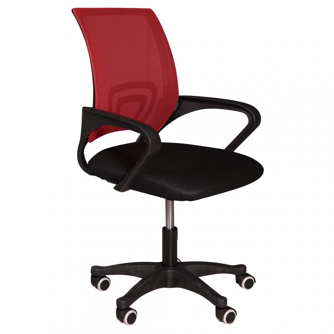 Alter - Chaise de bureau à roulettes, Chaise relevable avec accoudoirs, Chaise rembourrée en tissu avec dossier en résille, 62x50h84 / 93 cm, Couleur Noir et Rouge - Chaises