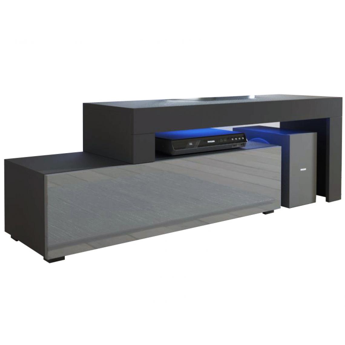 Mpc - Meuble tv extensible noir mat et façade gris laqué 108-200 + led bleu - Meubles TV, Hi-Fi