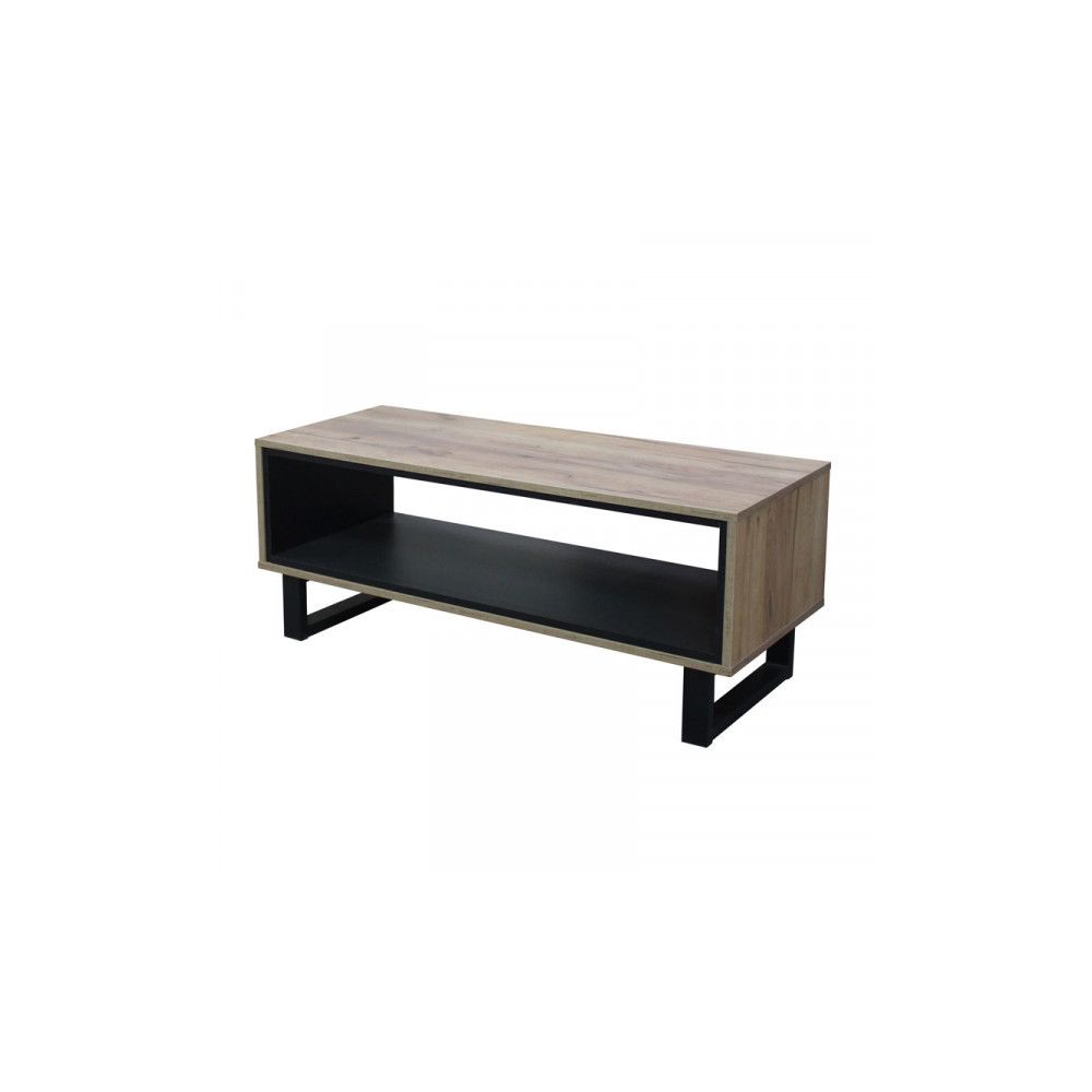 Dansmamaison - Table basse rectangulaire 1 niche Chêne blond/Noir - DOINIO - L 110 x l 45 x H 54 cm - Tables basses