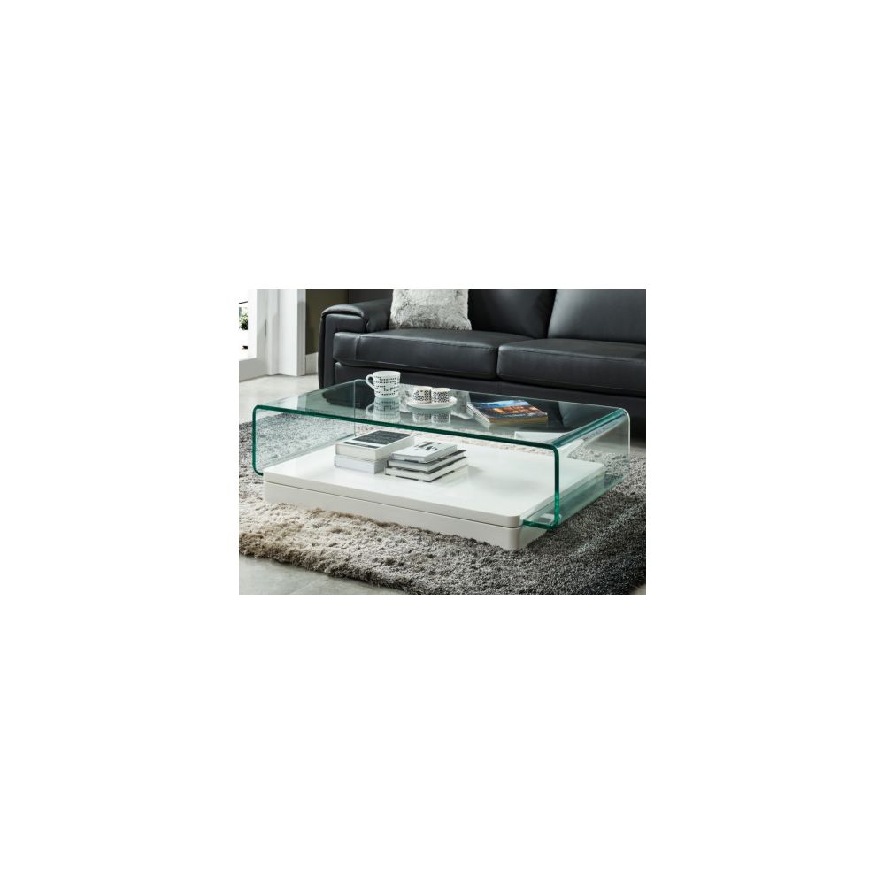 marque generique - Table basse GLOSSIE - Verre courbé & MDF laqué blanc - Meubles TV, Hi-Fi