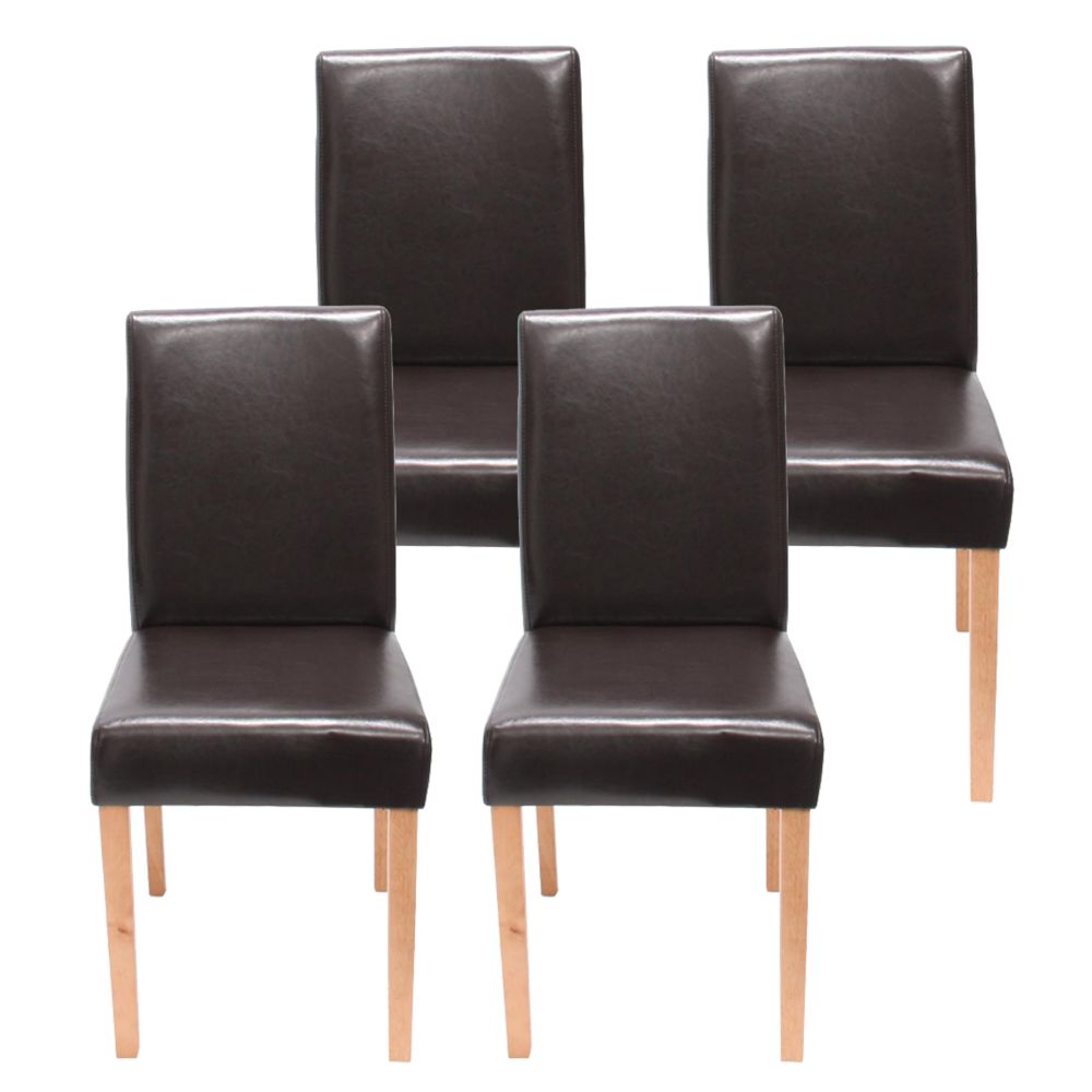 Mendler - Lot de 4 chaises de séjour Littau, simili-cuir, marron, pieds clairs - Chaises