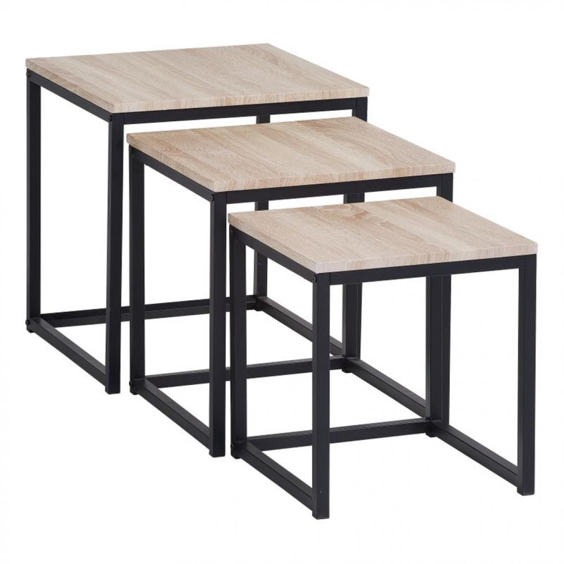 But - Table basse gigogne NEVA industrielle Chêne/noir - Tables basses