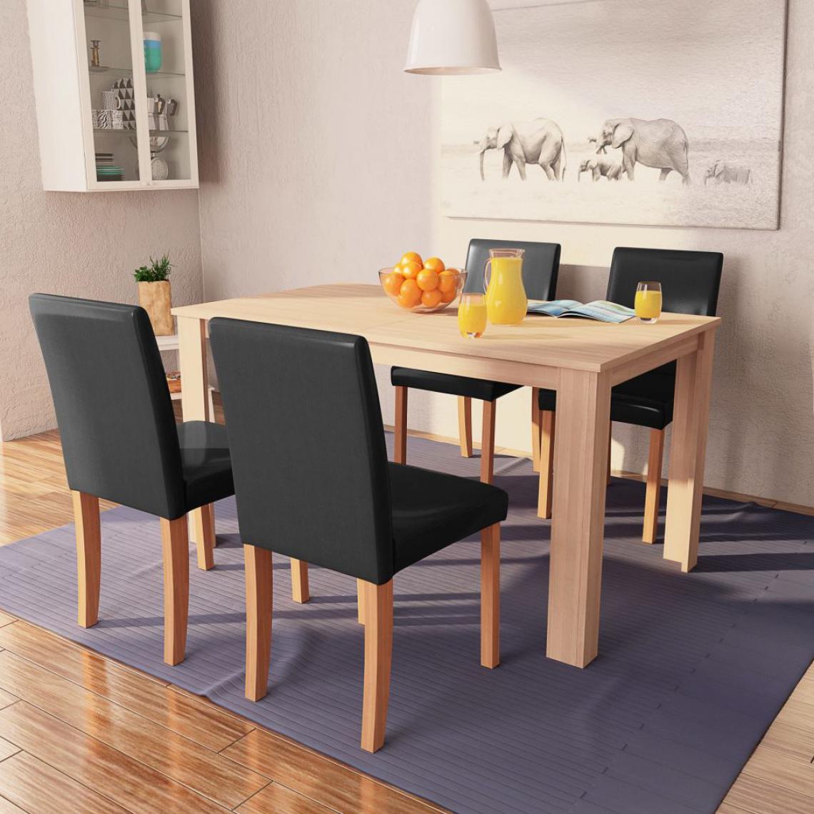 Chunhelife - Table et chaises 5 pcs Cuir synthétique Chêne Noir - Tables à manger