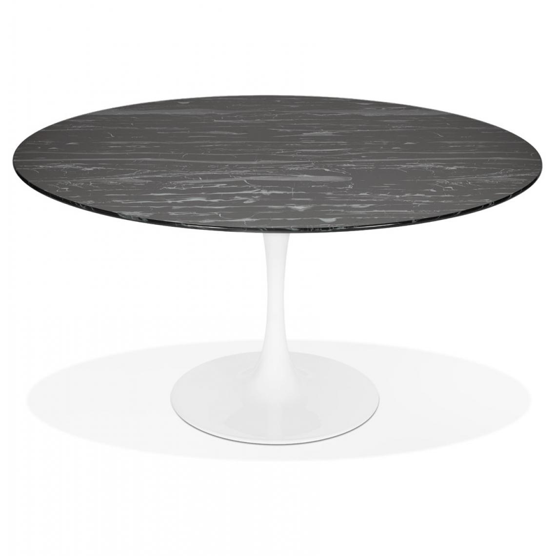 Alterego - Table à manger 'SHADOW' ronde en verre noir effet marbre et pied central blanc - Ø 140 CM - Tables à manger
