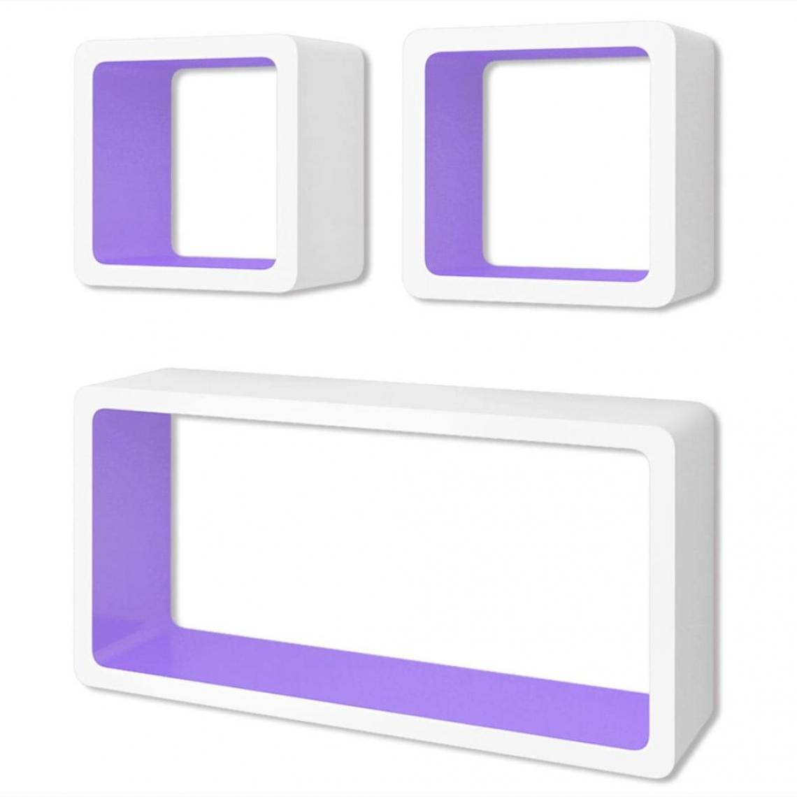 Helloshop26 - Étagère armoire meuble design 3 cubes murales et en mdf blanc-violet pour dvd/livres 2702093/3 - Etagères