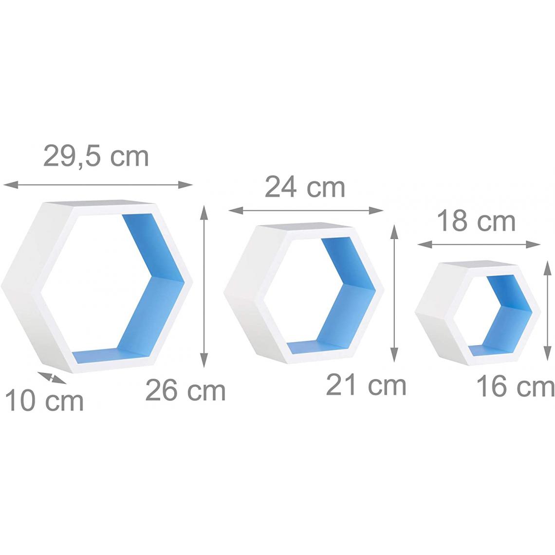 Helloshop26 - Set de 3 étagères flottantes en forme hexagonale blanc bleu 13_0002492_3 - Etagères